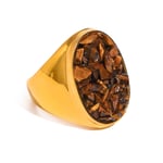 Brown / 7 / 1 Piece Simple Series Retro Geometric Stainless Steel  Gold Color Natural Stone Women's Single Ring Picture6